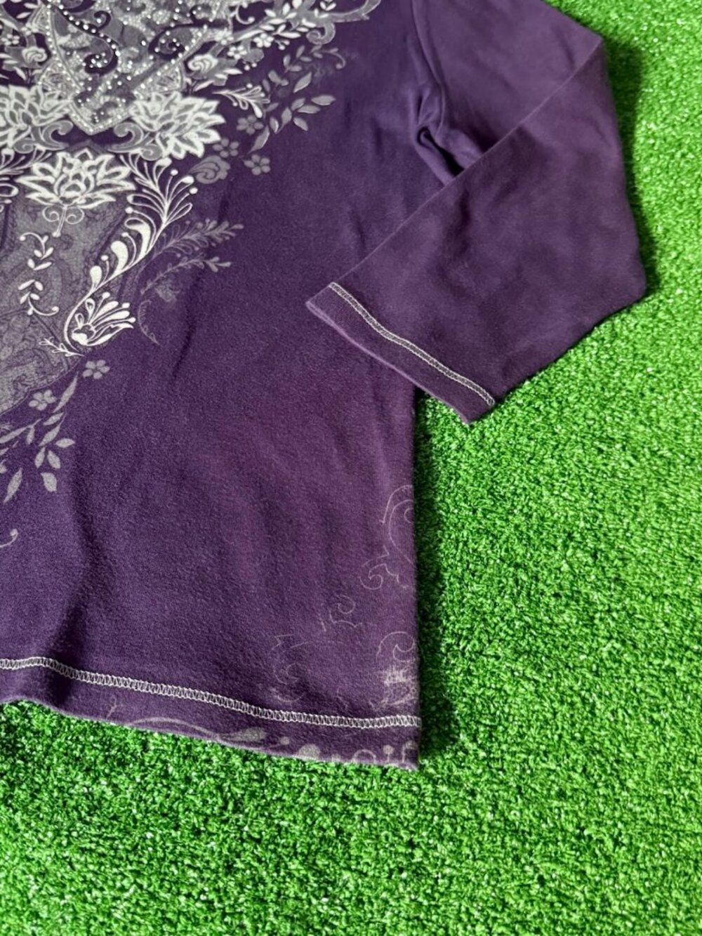 Vintage Blue Canyon Rhinestone Embellished Boho Long Sleeve T-Shirt Size L - Picture 3 of 14